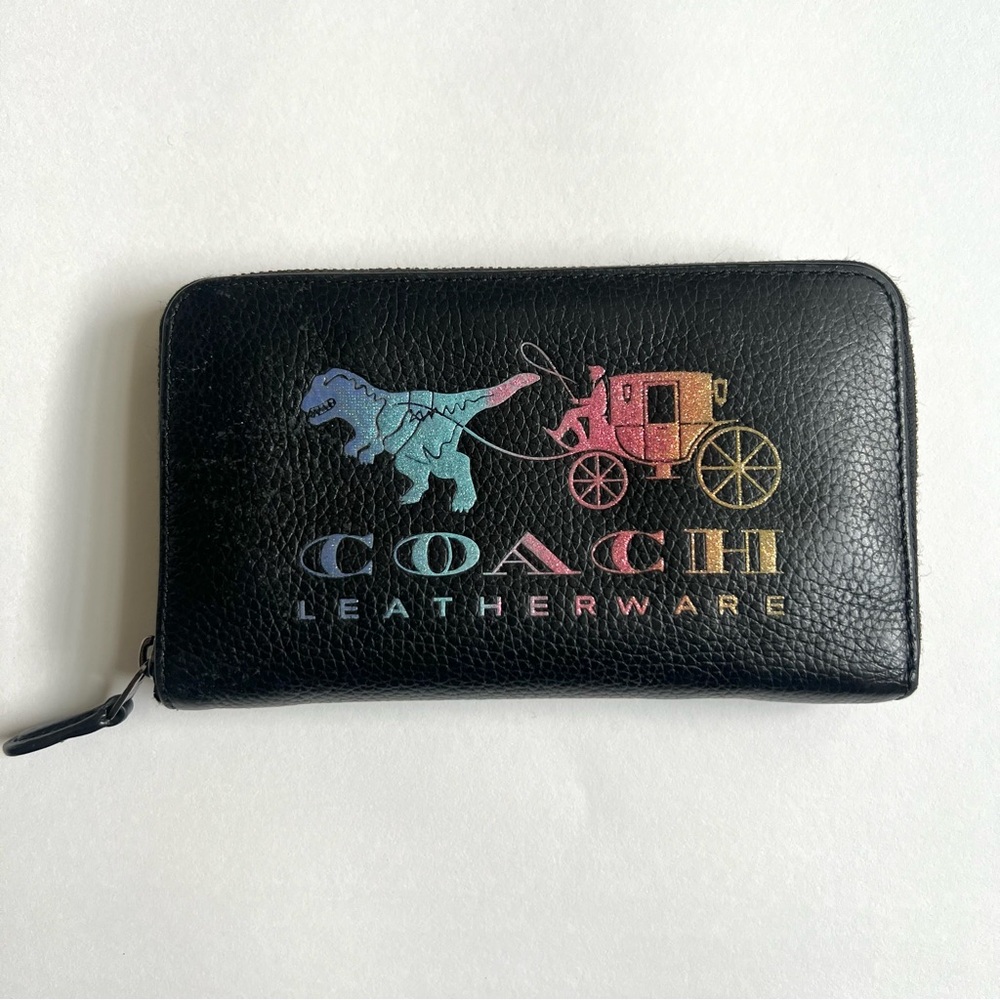 Coach Rainbow Glitter Medium Zip Around Wallet With Rexy And Carriage -Rare